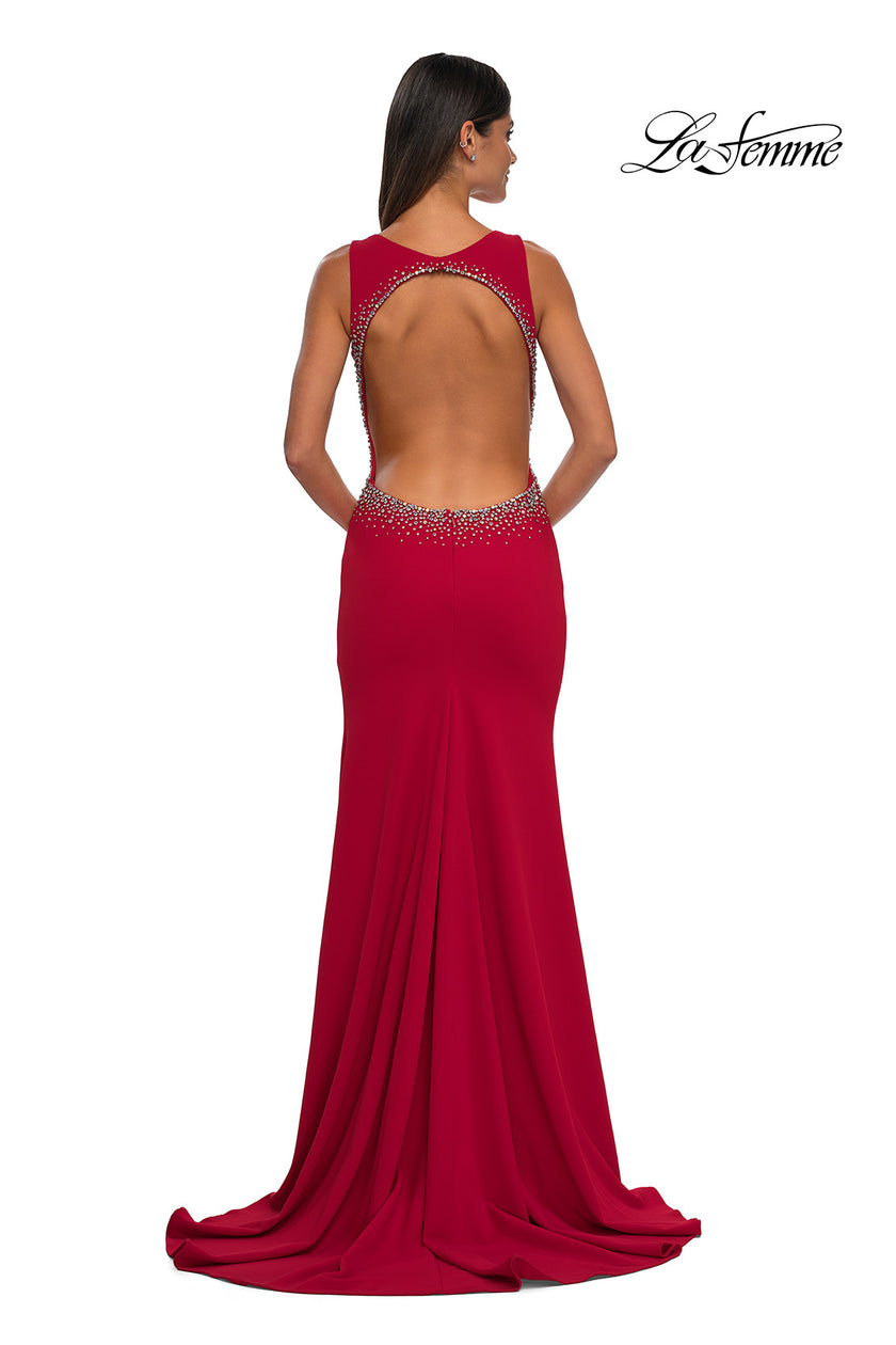 Picture of: Open Back Evening Dress with Rhinestone Embellished Sides and Back in Red, Style: 32922, Detail Picture 10