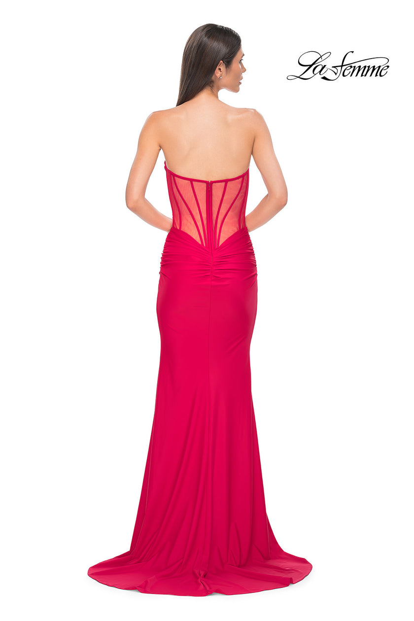 Picture of: Strapless Corset Style Prom Dress with Illusion Back in Red , Style 32941, Detail Picture 10