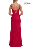 Picture of: Cowl Neck Fitted Gown with Slit and Lace-Up Back in Red, Style: 33365, Detail Picture 10