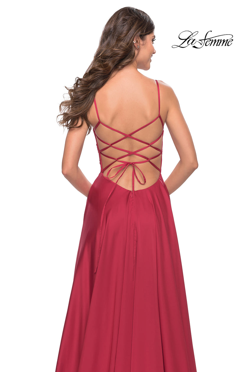 Picture of: A Line Satin Gown with Ruching and Square Neckline in Red, Style: 31105, Detail Picture 11