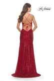 Picture of: Long Sequin Gown with Dramatic Flare Skirt and Slit in Red, Style: 31140, Detail Picture 11