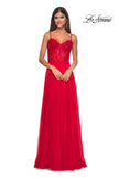 Picture of: Chiffon and Lace Gown with Bustier Top in Red, Style: 32276, Detail Picture 11