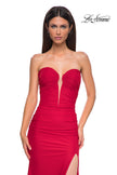 Picture of: Intricately Ruched Strapless Prom Dress with Unique Deep V in Red , Style 32923, Detail Picture 11