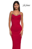 Picture of: Ruched Long Prom Dress with Low Back and Rhinestone Details in Red , Style: 32970, Detail Picture 11