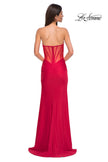 Picture of: Intricately Ruched Strapless Prom Dress with Unique Deep V in Red , Style 32923, Detail Picture 12