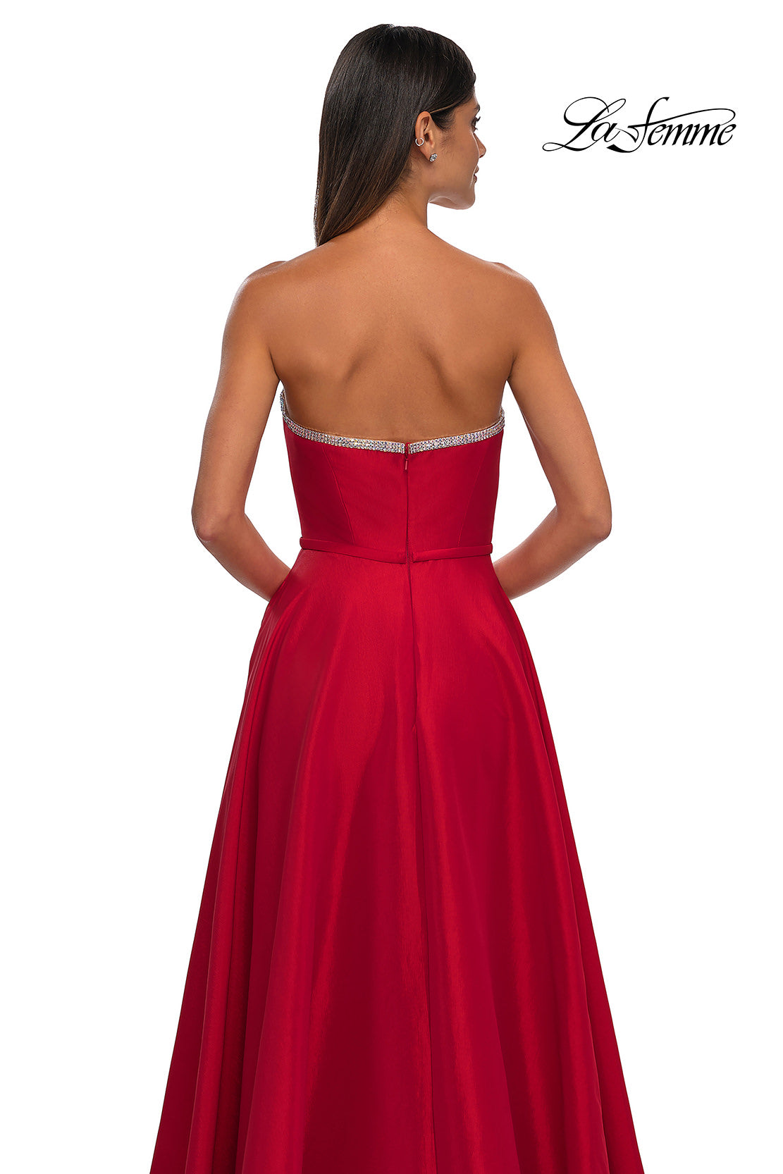 Picture of: A-line Mikado Prom Dress with Rhinestone Neckline in Red, Style: 33063, Detail Picture 12