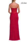 Picture of: Strapless Rhinestone Gown with Keyhole Cutout and Corset Back in Red, Style: 33354, Detail Picture 12
