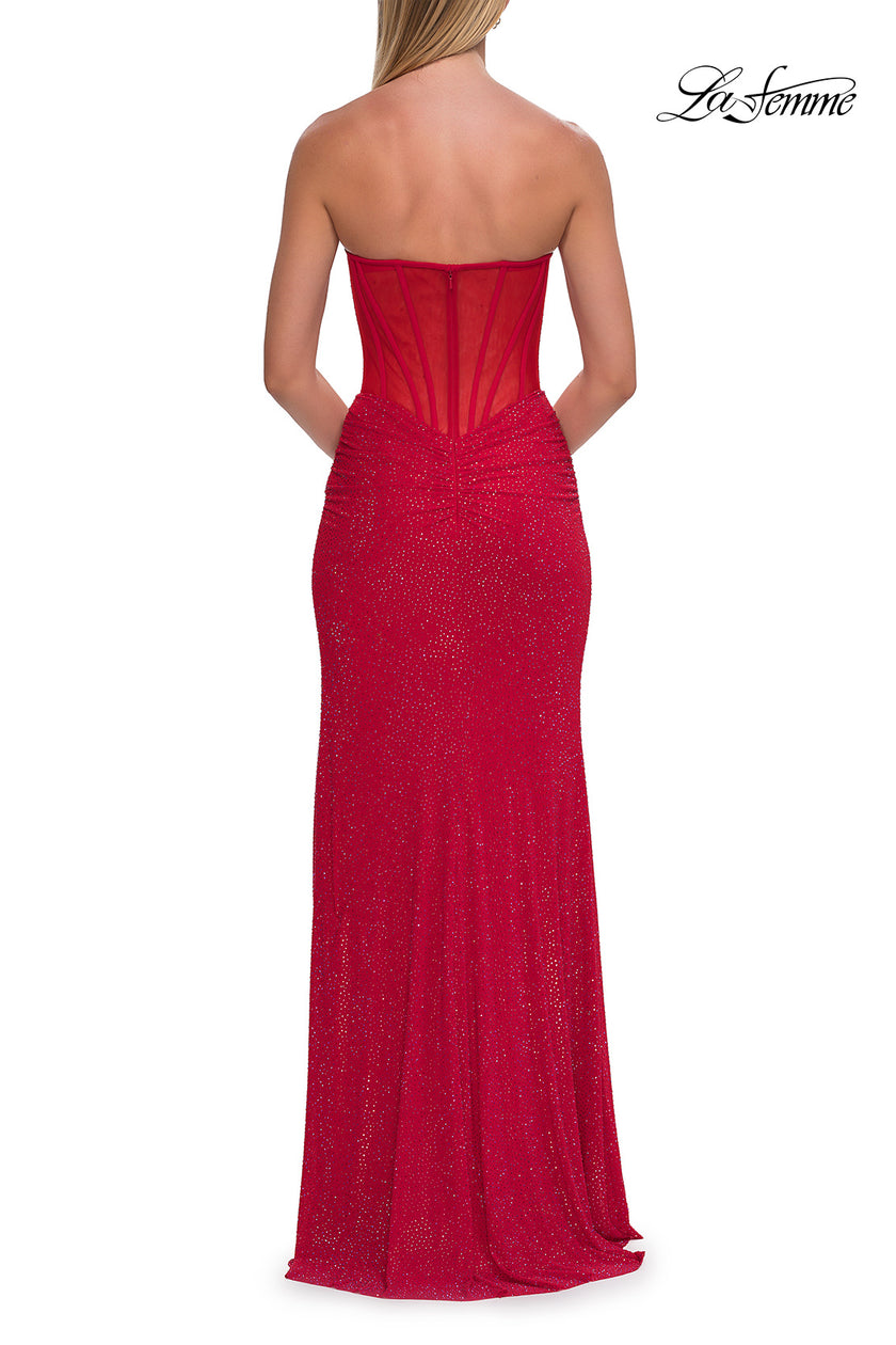 Picture of: Strapless Rhinestone Gown with Keyhole Cutout and Corset Back in Red, Style: 33354, Detail Picture 12