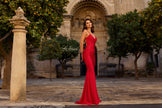Picture of: Ruched Jersey Gown with Crisscross Open Back in Red, Style: 33723, Detail Picture 12, Landscape