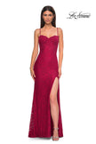 Picture of: Fitted Stretch Lace Dress with Scallop Neckline in Red , Style 32933, Detail Picture 13