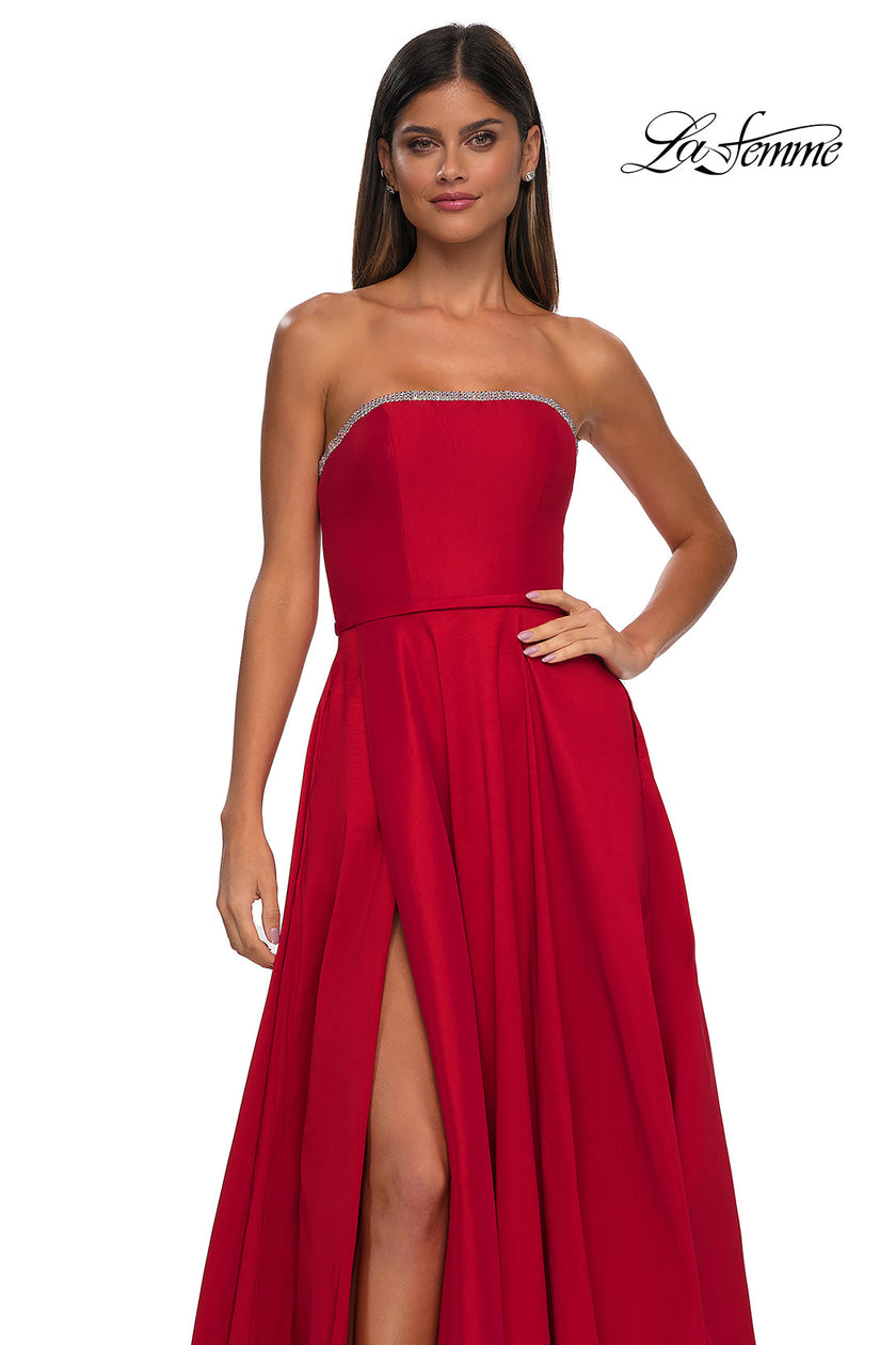 Picture of: A-line Mikado Prom Dress with Rhinestone Neckline in Red, Style: 33063, Detail Picture 13