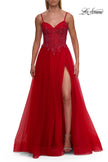 Picture of: Lace Corset Tulle Gown with High Slit and A-Line Skirt in Red, Style: 33436, Detail Picture 13