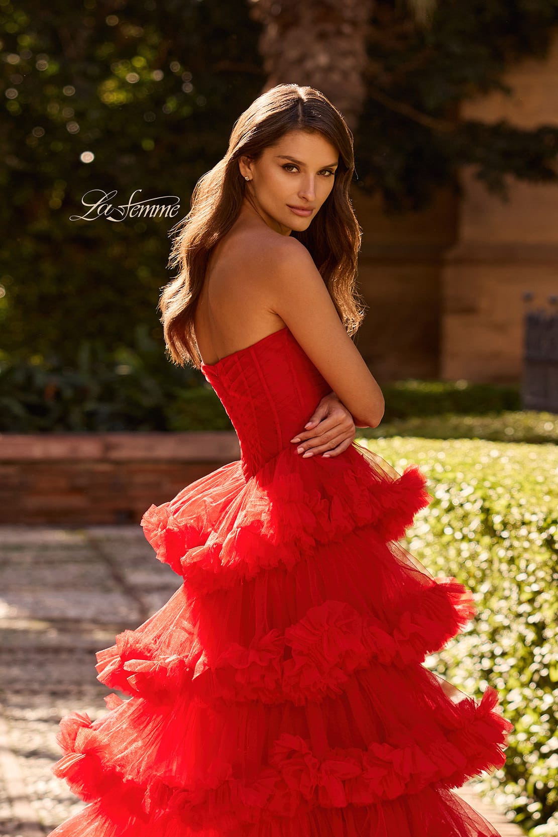 Picture of: Fabulous Tiered Ruffle Skirt Prom Dress with Strapless Top in Red, Style: 33717, Detail Picture 13