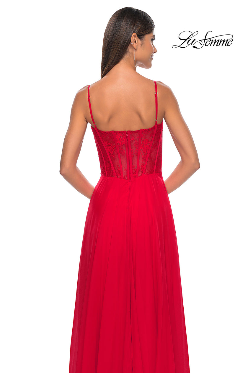 Picture of: Chiffon and Lace Gown with Bustier Top in Red, Style: 32276, Detail Picture 14