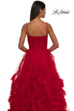 Picture of: Ruffle Tulle Dress with Unique Skirt and Illusion Corset Bodice in Red, Style: 32719, Detail Picture 14