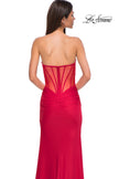 Picture of: Intricately Ruched Strapless Prom Dress with Unique Deep V in Red , Style 32923, Detail Picture 14