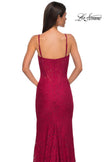 Picture of: Fitted Stretch Lace Dress with Scallop Neckline in Red , Style 32933, Detail Picture 14