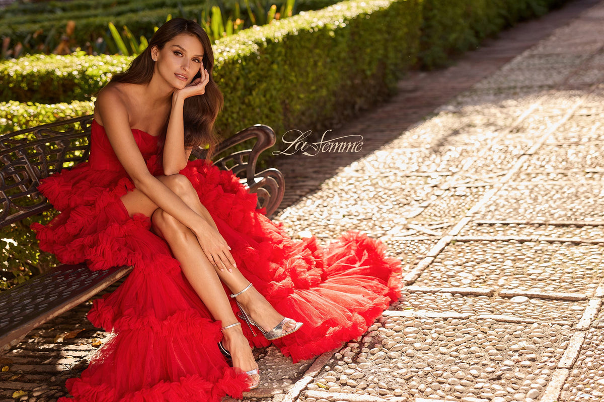 Picture of: Fabulous Tiered Ruffle Skirt Prom Dress with Strapless Top in Red, Style: 33717, Detail Picture 14, Landscape