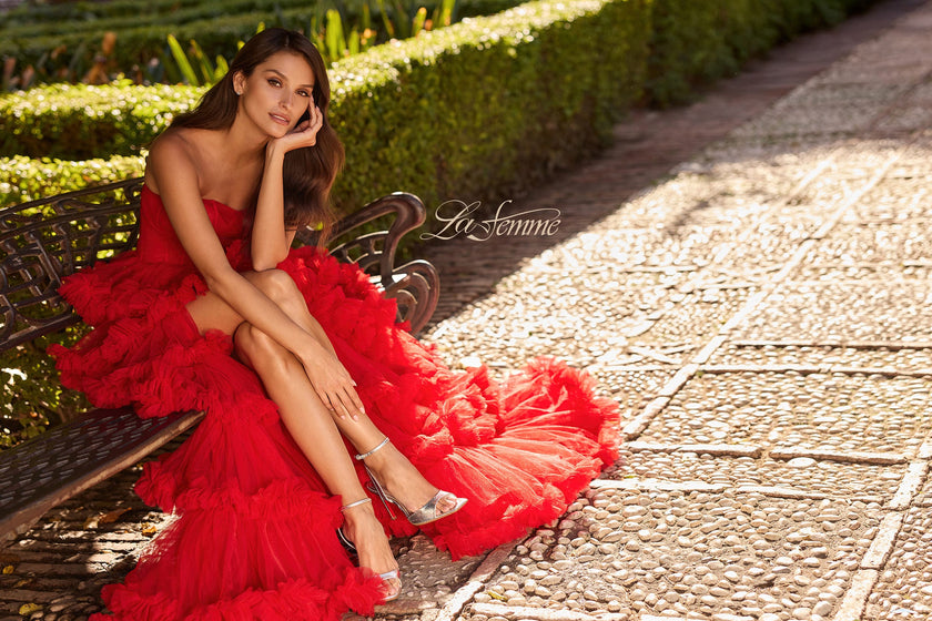 Picture of: Fabulous Tiered Ruffle Skirt Prom Dress with Strapless Top in Red, Style: 33717, Detail Picture 14, Landscape