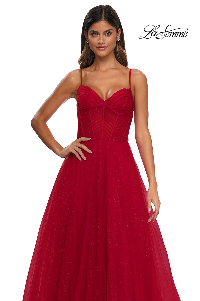Picture of: Prom Dress with Sparkle Tulle and Ruched Corset Top in Red, Style: 32680, Detail Picture 15