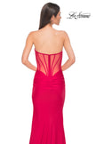 Picture of: Strapless Corset Style Prom Dress with Illusion Back in Red , Style 32941, Detail Picture 15