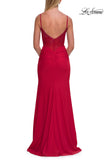 Picture of: Lace Bodice Fitted Gown with Slit and Open Back in Red, Style: 33395, Detail Picture 15