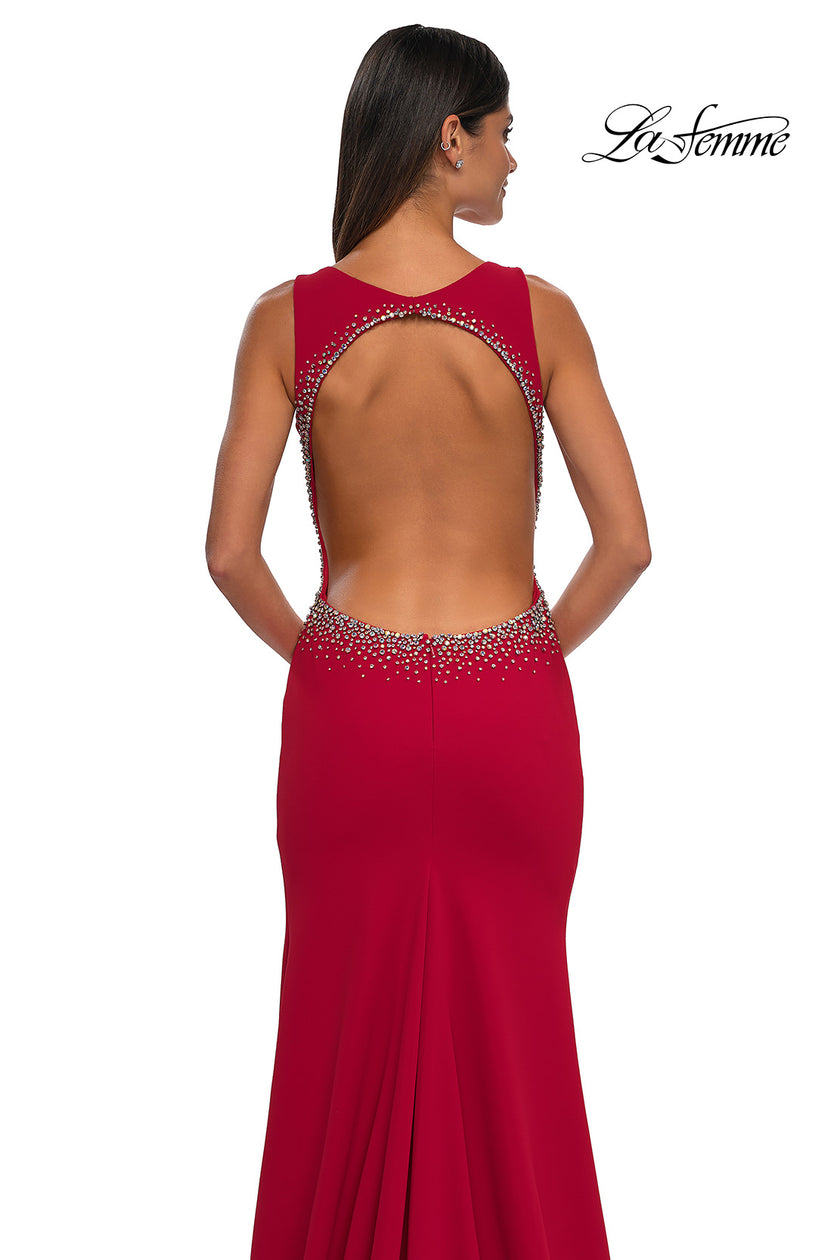 Picture of: Open Back Evening Dress with Rhinestone Embellished Sides and Back in Red, Style: 32922, Detail Picture 16