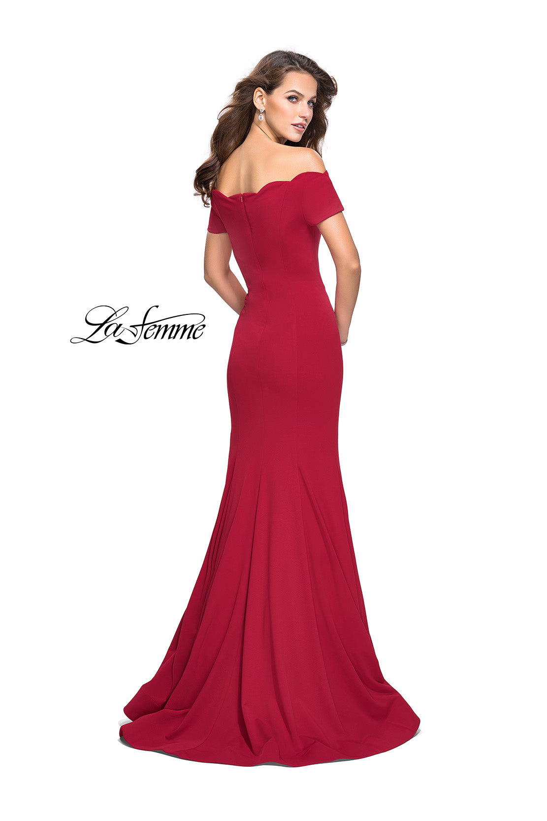 Picture of: Off the Shoulder Mermaid Style Dress with Scallop Neckline in Red, Style: 25476, Back Picture