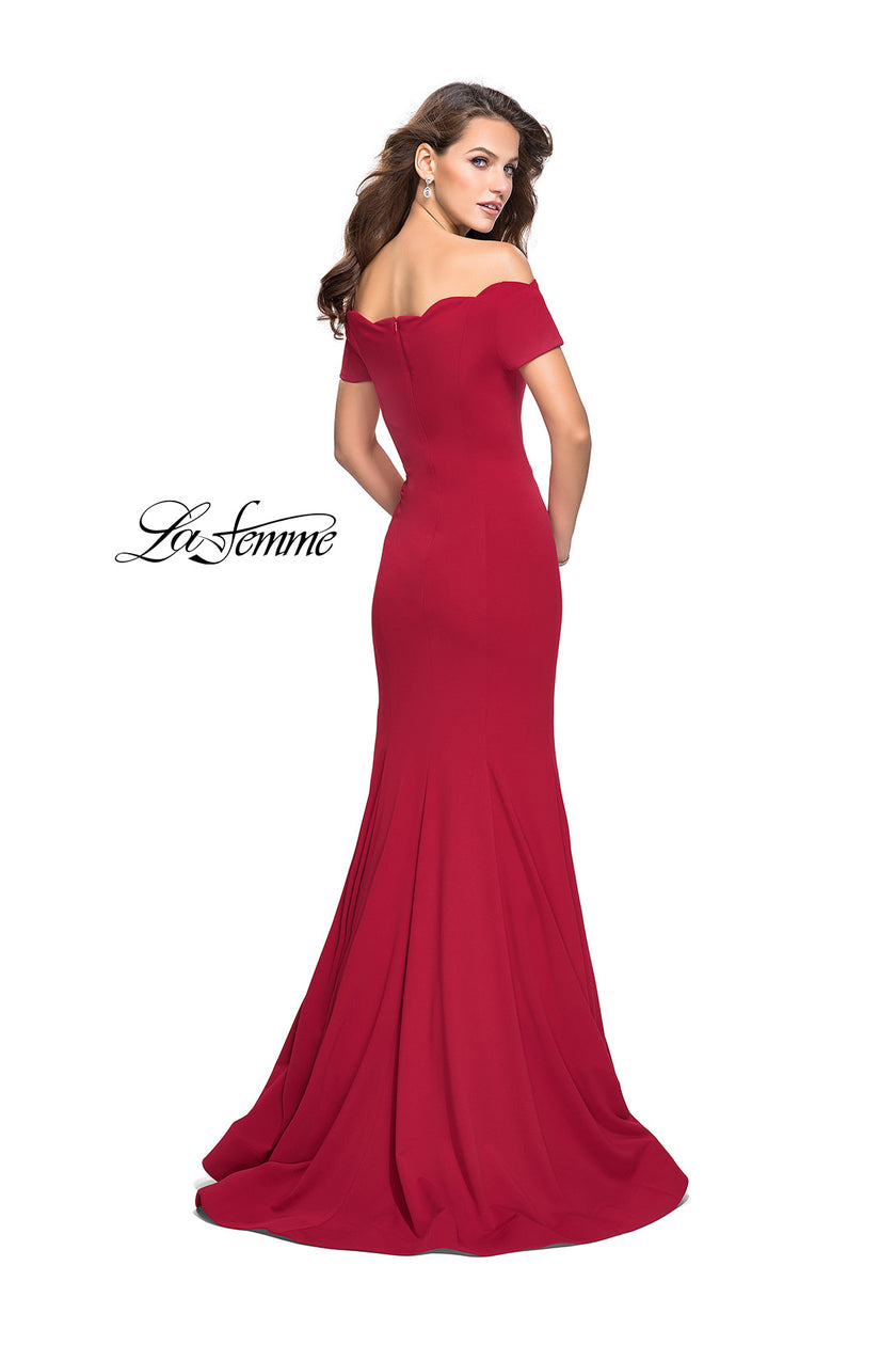 Picture of: Off the Shoulder Mermaid Style Dress with Scallop Neckline in Red, Style: 25476, Back Picture
