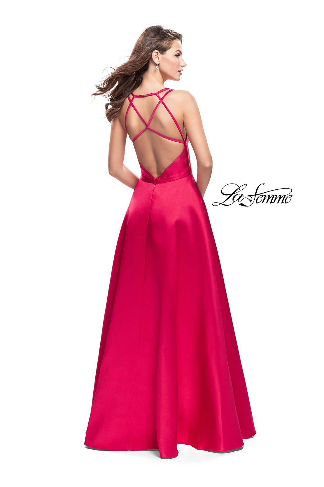 Picture of: Mikado A-line Prom Dress with Strappy Open Back in Red, Style: 26215, Back Picture