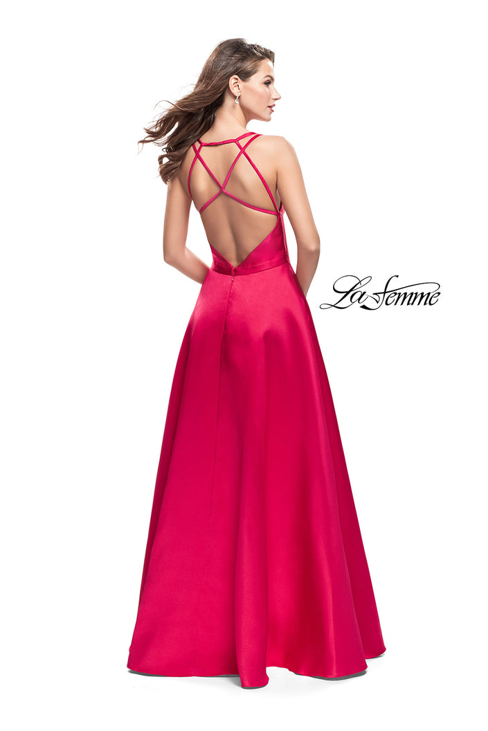 Picture of: Mikado A-line Prom Dress with Strappy Open Back in Red, Style: 26215, Back Picture
