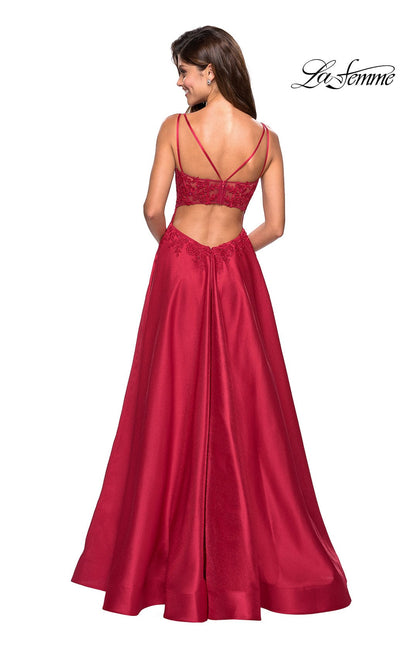 Picture of: Long Ball Gown with Lace and Rhinestone Bodice in Red, Style: 27528, Back Picture