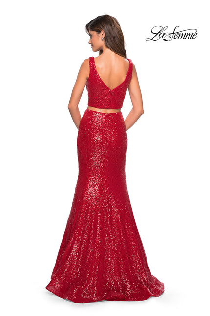 Picture of: Fully sequin Two Piece Floor Length Prom Gown in Red, Style: 27590, Back Picture