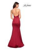 Picture of: Form Fitting Halter Satin Dress with Open Back in Red, Style: 27653, Back Picture