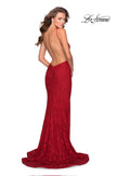 Picture of: Open Back Jersey Prom Dress with High Neckline in Red, Style: 28619, Back Picture