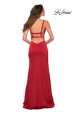 Picture of: Long Satin Prom Dress with Square Neckline in Red, Style 29349, Back Picture