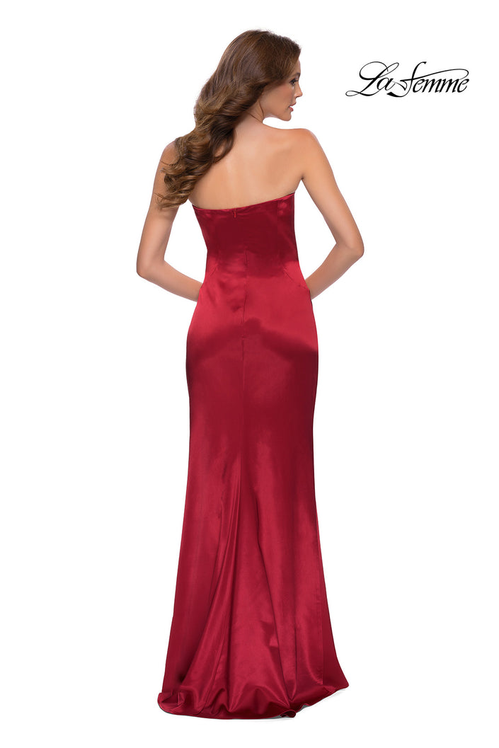Picture of: Simply Chic Strapless Stretch Satin Long Gown in Red, Style 29807, Back Picture