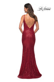 Picture of: Long Stretch Sequin Gown with Low Back in Red, Back Picture