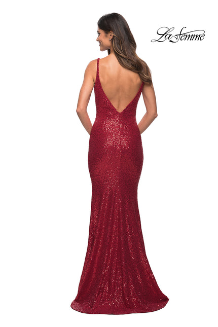 Picture of: Long Stretch Sequin Gown with Low Back in Red, Back Picture