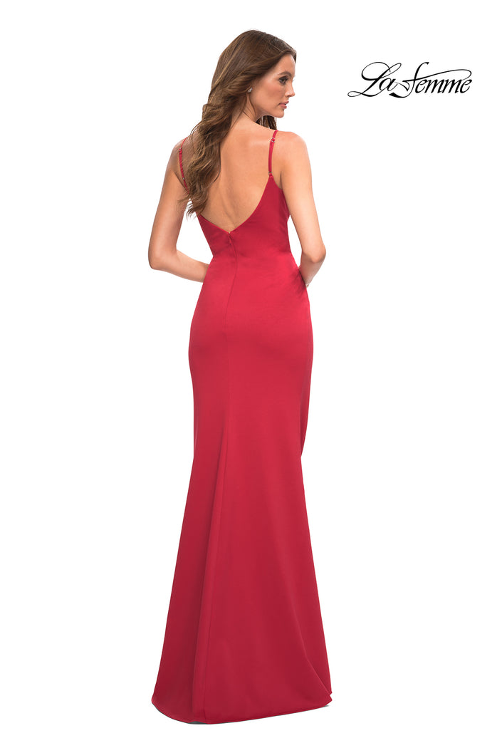 Picture of: Simple Thick Jersey Gown with High Skirt Slit in Red, Back Picture