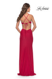 Picture of: Jersey Prom Dress with Side Cut Outs and Tie Back in Red, Style: 31292, Back Picture