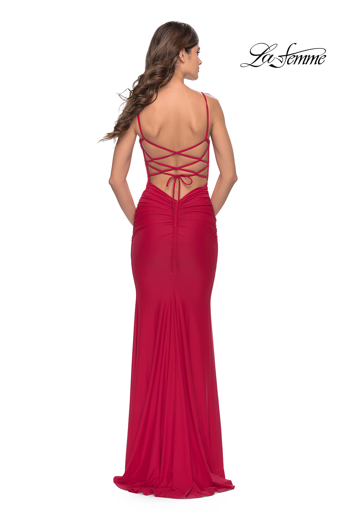 Picture of: Modern Jersey Dress with Twist Band Details in Red, Style: 31333, Back Picture