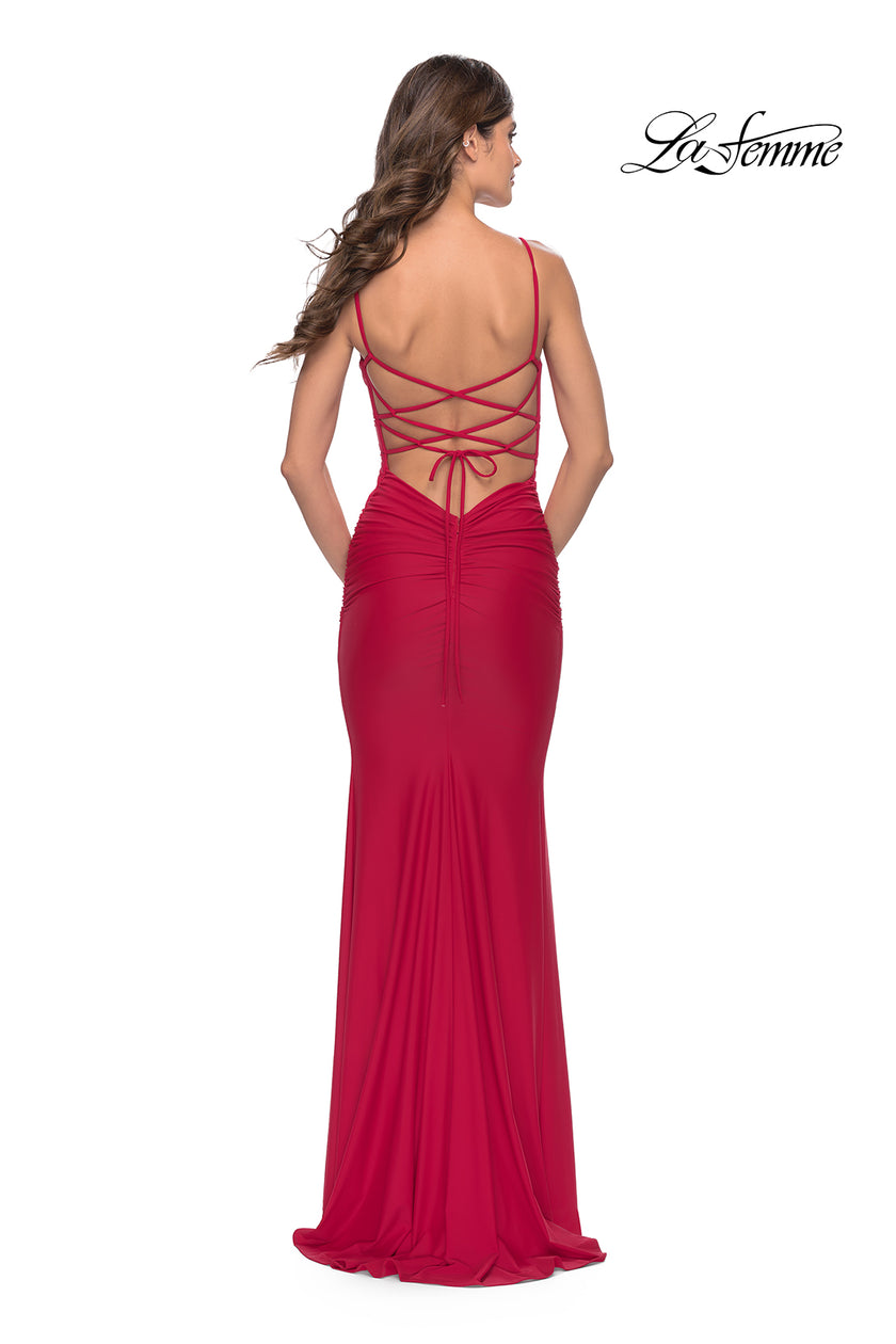 Picture of: Modern Jersey Dress with Twist Band Details in Red, Style: 31333, Back Picture