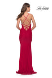 Picture of: Ruched Prom Dress with Sheer Rhinestone Bodice in Red, Style: 31337, Back Picture