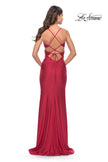 Picture of: Criss Cross Cut Out Rhinestone Jersey Dress in Red, Style: 31399, Back Picture