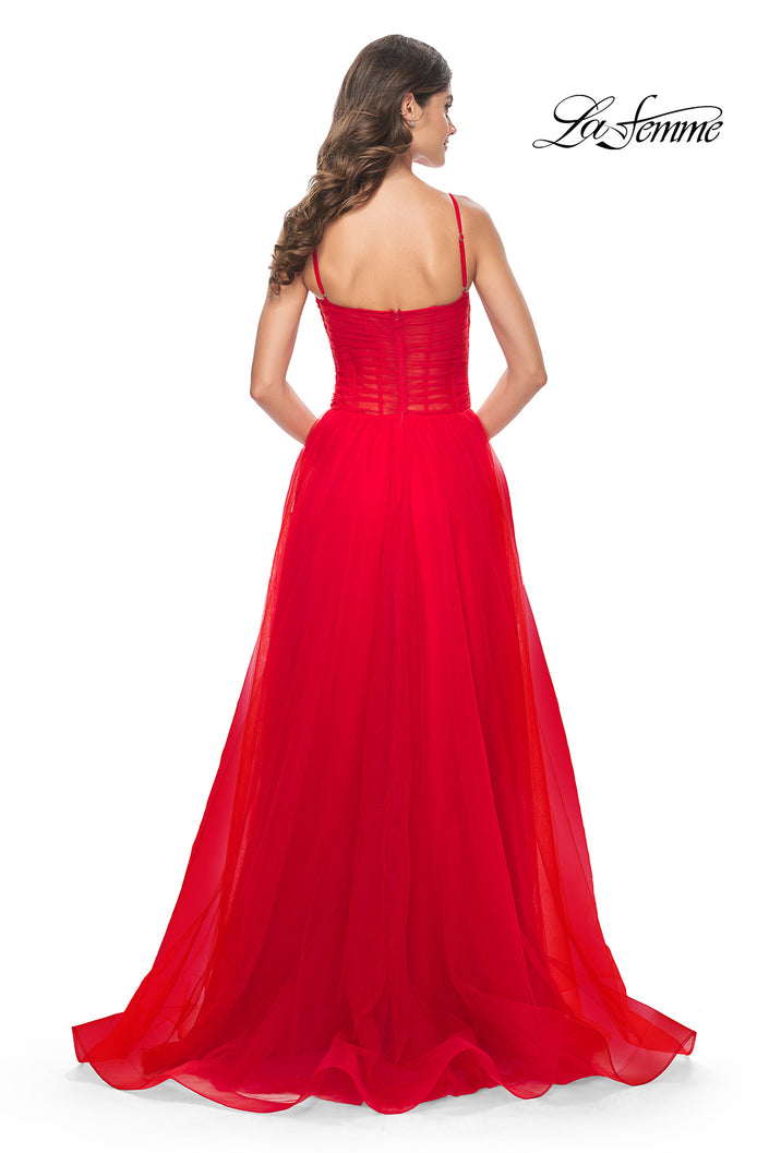 Picture of: A-line Square Neck Tulle Ballgown with Illusion Waist in Red, Style: 32017, Back Picture