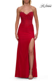 Picture of: Strapless Corset Gown with High Slit and Ruched Jersey Skirt in Red, Style: 33465, Detail Picture 22