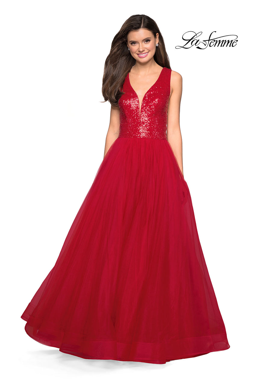 Picture of: sequin Bust A Line Prom Gown with Pockets in Red, Style: 27336, Detail Picture 1