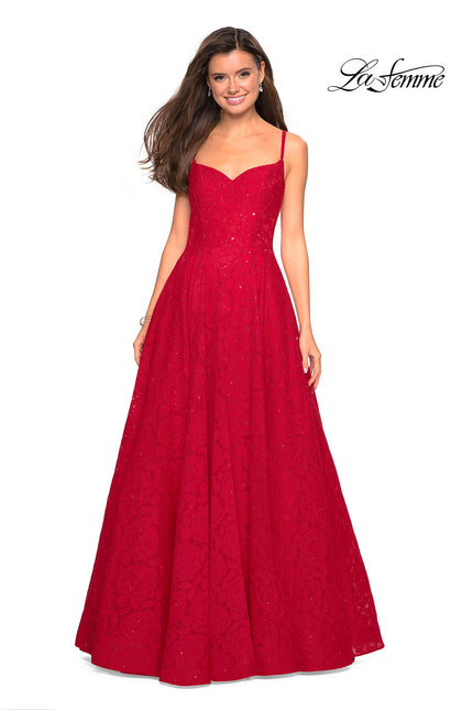 Picture of: Lace Organza Evening Gown with Sweetheart Neckline in Red, Style: 27449, Detail Picture 1