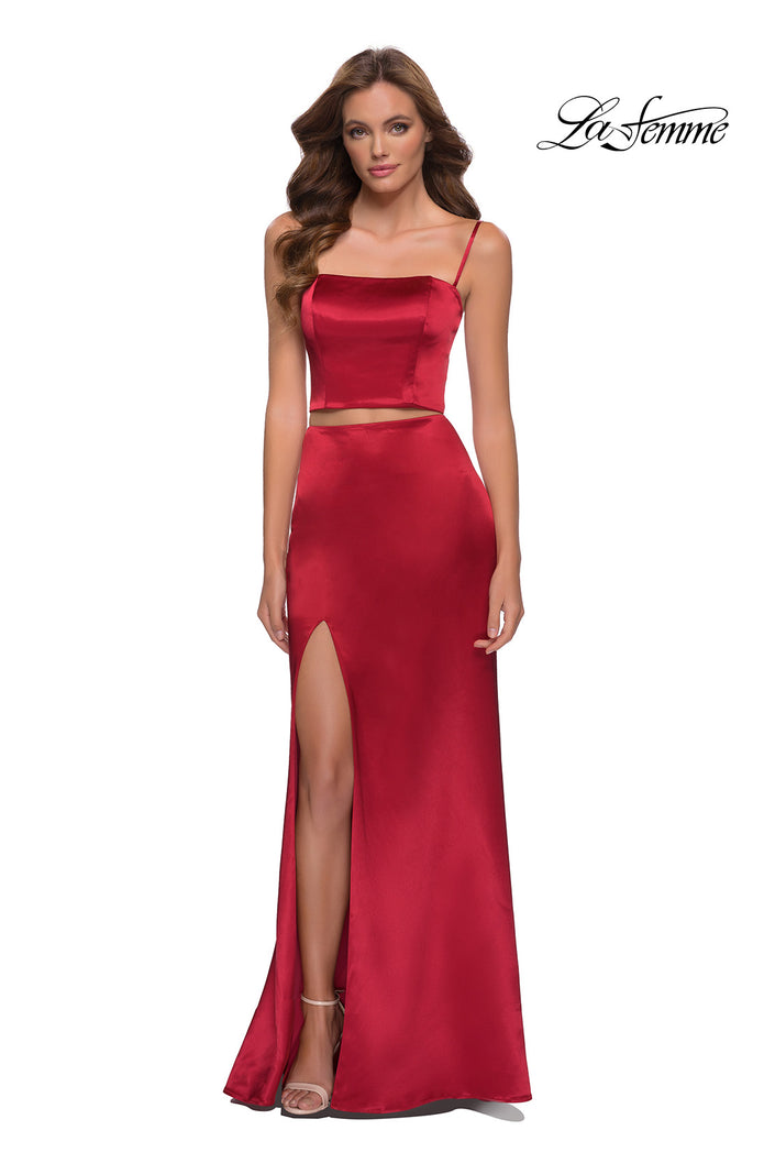 Picture of: Two Piece Stretch Satin Prom Dress in Red, Style 29941, Detail Picture 1